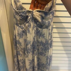 Blue and White Floral Maxi Dress, strapless